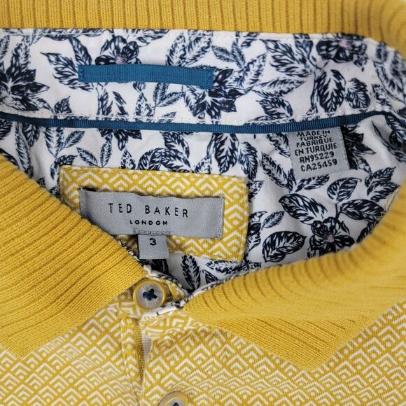 Ted Baker Men's Mustard Polo Shirt‎ Mens Size 3 Medium Short Sleeve - Picture 2 of 9